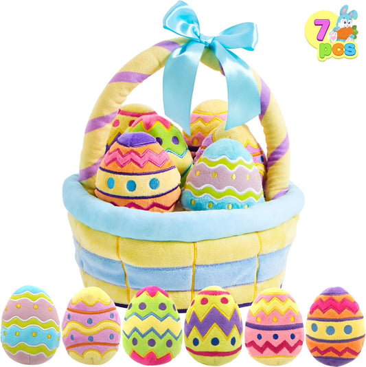 8 Pcs Premade Easter Basket with Easter Plushes for Baby Kids Girls, Easter Basket Stuffers Plushies Playset, Easter Gifts Set, Easter Toys Easter Party Favors, Easter Decor