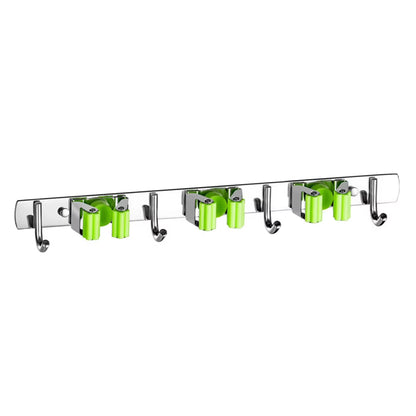 GripLock™ Stainless Steel Wall Mount Mop & Broom Holder – Space-Saving Hook for Kitchen & Bathroom Organization
